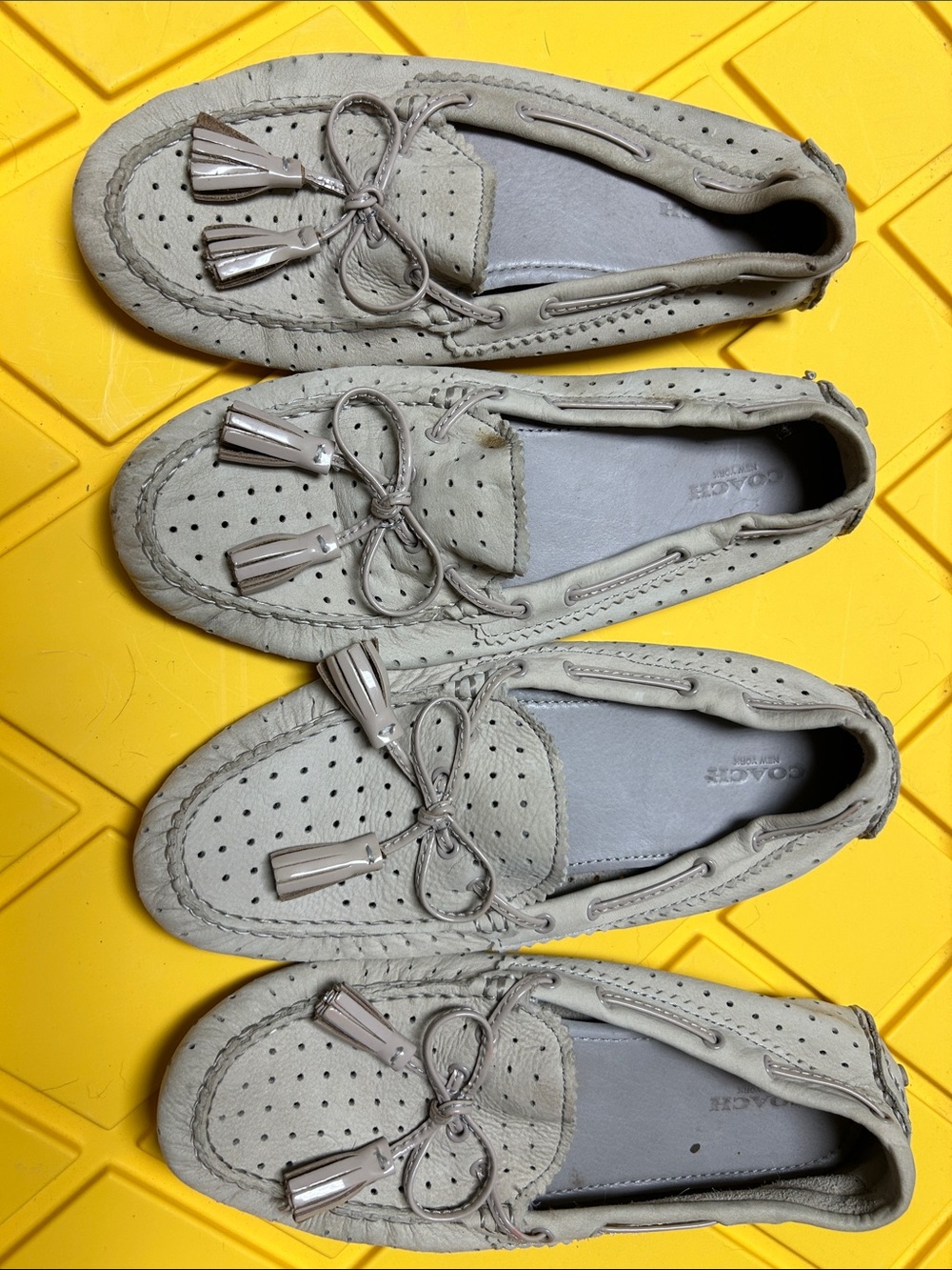 Coach Light Beige Suede Tassel Driving Loafers